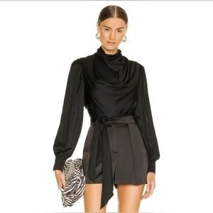 EUC All Saints Ilaria Black Satin Long Sleeve Open Back Bodysuit Women's US2